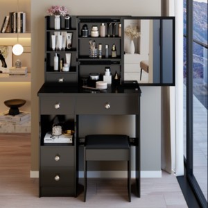 Syemin Vanity Tables Large Vanity Desk with Sliding Mirror, Fashionable Makeup Table, Large Capacity Dressing Table, Black, 29.2"*12.6"*50.4" - 1 of 4