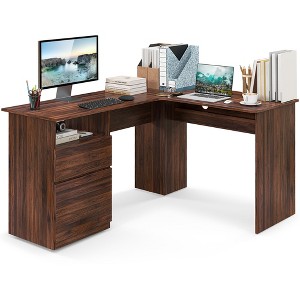 Tangkula 59" Corner Computer Desk L-Shaped Desk w/ Letter Size File Drawer & Open Shelf - 1 of 4