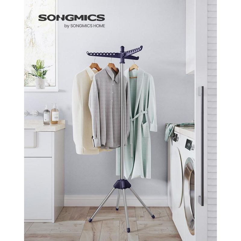 SONGMICS Clothes Drying Rack 59" Foldable Laundry Drying Rack with 27 Clips 3 Rotatable Arms 4 Legs Stainless Steel, 2 of 8