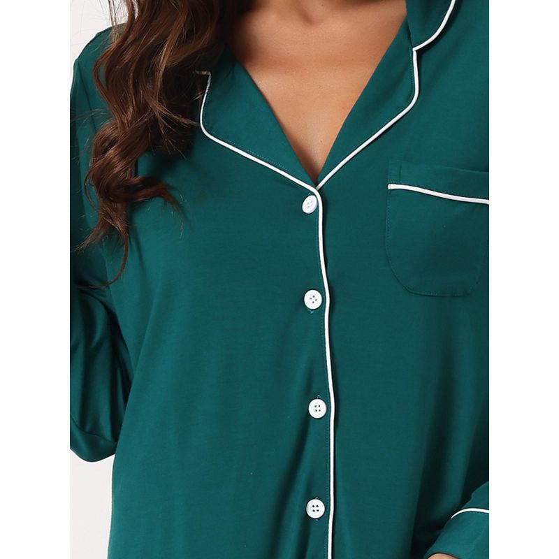 cheibear Women's Long Sleeve Button Down Lounge Nightshirt, 4 of 5