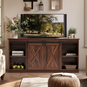 FONTOI TV Stand for Living Room Console Entertainment Center with 2-Layer, Sliding Door, TV Stand for 65 Inch TV, Brown, 15.24"* 57.95"*27.56" - 1 of 4