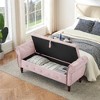 CAVINAS Velvet Storage Ottoman Bench, Rectangular Ottoman Bench with Crystal Tufting, Safety Hinges, Upholstered Ottoman Foot Rest with 1 Pillow - 3 of 4