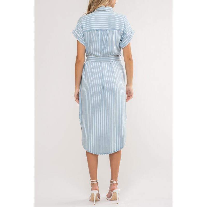 August Sky Women's Front Button Up Stripe Belted Shirt Dress, 2 of 6