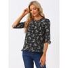 INSPIRE CHIC Women's Round Neck Ruffle 3/4 Sleeve Floral Print Chiffon Blouse - 3 of 4
