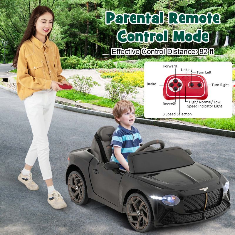 Costway 12V Licensed Bentley Bacalar Kids Electric Ride-on Car with Remote Control Green/Red/White/Black, 4 of 11