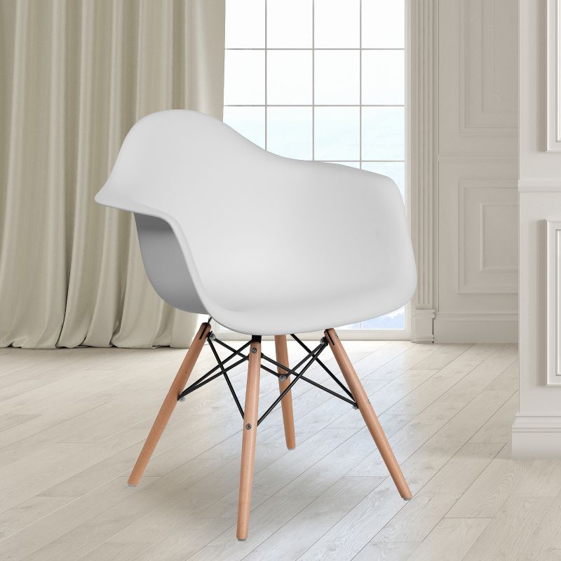 Emma and Oliver Plastic Accent Dining Chair with Arms and Wooden Legs, 3 of 13