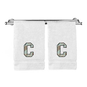 BC BARE COTTON Monogrammed Hand Towels, Personalized Gift, Set of 2 - Embroidered Writing with Greenish Cyan - 1 of 1