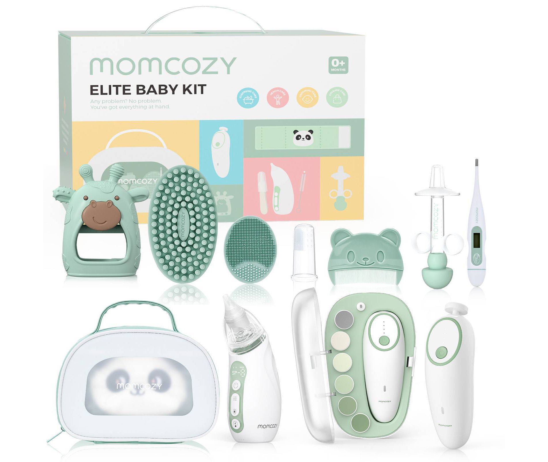 Momcozy All-in-1 Elite Baby Care Kit - 4pc: Head, Nails, Nose Application, Includes Comb, Nail Clipper, Thermometer, Brush