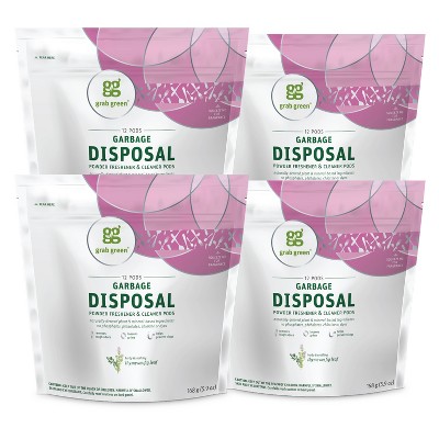 Grab Green Garbage Disposal Freshener & Cleaner Pods, Pouch (12 Pods), Thyme with Fig Leaf Scent - 4-pack (48 Total Pods)