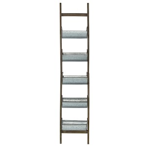 Maliang Foldable Reed Galvanized and Wood Ladder Planter 14.2" x 7.5" x 70.9" - 1 of 4