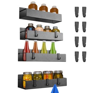 NewHome"4Pcs Magnetic Spice Rack with 8 Removable Hooks for Refrigerator & Microwave - Kitchen Storage"Black - 1 of 4