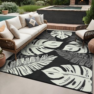 Waterproof Outdoor Rug | Tropics Palm Leaf Reversible Plastic Straw Mat | UV-Resistant Modern Patio Rug for Camping, Porch, Deck, Balcony & Beach - 1 of 4