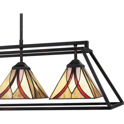 Asheville 42" Bronze Island Light with Multicolor Tiffany Glass Shades