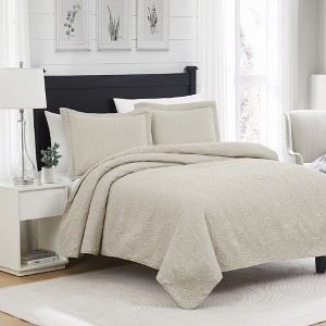 RT Designers Collection Milla 3pc Pinsonic Premium Quality All Season Quilt Set for Revitalize Bedroom King Beige - 1 of 2