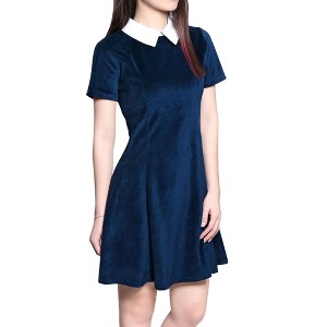 Allegra K Women's Contrast Doll Collar Short Sleeves Mini Flare Dress - 1 of 4