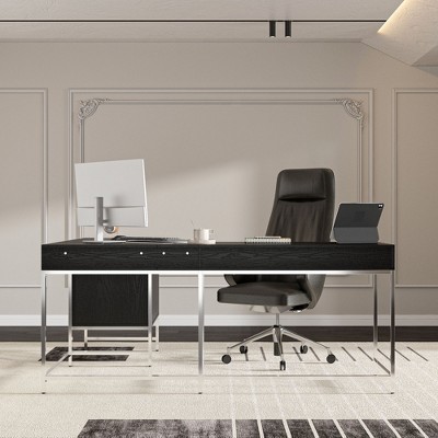 FUFU&GAGA Modern L - Shaped Black Office Desk with Multiple Drawers - Stylish and Functional Workspace Solution