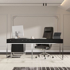 FUFU&GAGA Modern L - Shaped Black Office Desk with Multiple Drawers - Stylish and Functional Workspace Solution - 1 of 4