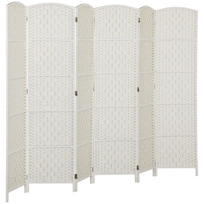 HOMCOM Room Divider, Folding Privacy Screen, 6FT Tall Portable Wicker Weave Partition Wall Divider for Bedroom, Home Office, White