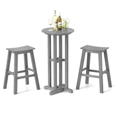 Tangkula 3PCS Outdoor HDPE Bar Table & Chair Set for 2 w/ Footrests for Garden Yard Pool