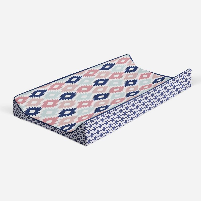 Bacati - Emma Printed Kilim Coral/Mint/Navy Quilted Changing Pad Cover, 2 of 9