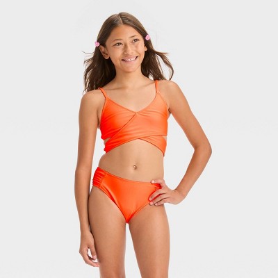 puberty bikini Girls' Solid Bikini Set - Art Class™ Orange Xs : Target