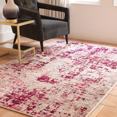 Beige and Wine Abstract Hand-knotted Synthetic Rug