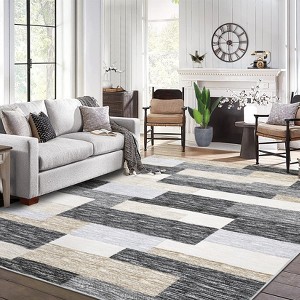Living Room Rugs 8x10 Ultra-Soft Contemporary Accent Carpet, Large Neutral Floor Cover, Foldable Thin Indoor Mat, Non-Shedding Soft Low Pile Rug - 1 of 4