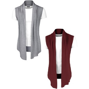 Lars Amadeus Men's Lightweight Asymetric Hem Sleeveless Cardigan 2 Packs - 1 of 4