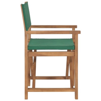 Foldable Teak Wood Director Chair with Green Fabric Seat and Backrest