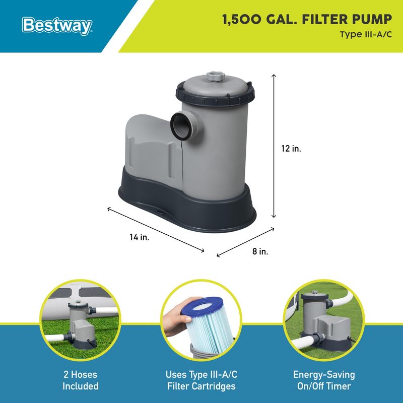 Bestway Above Ground Swimming Pool Cartridge Filter Pump GFCI, 4 of 10