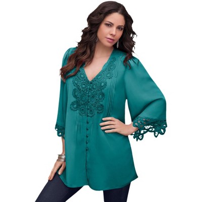 Roaman's Women's Plus Size Juliet Lace Big Shirt - 22 W, Green : Target