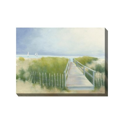 Cottage Garden West of The Wind Gentle Breeze Green, Blue, Tan 40 x 30 Inch Waterproof Gallery Wrapped Canvas, Outdoor Garden, Yard, Patio All Weather
