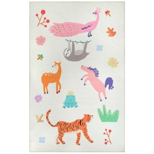Animal Safari Non-Slip Kids Playroom Nursery Washable Indoor Area Rug by Blue Nile Mills - 1 of 4