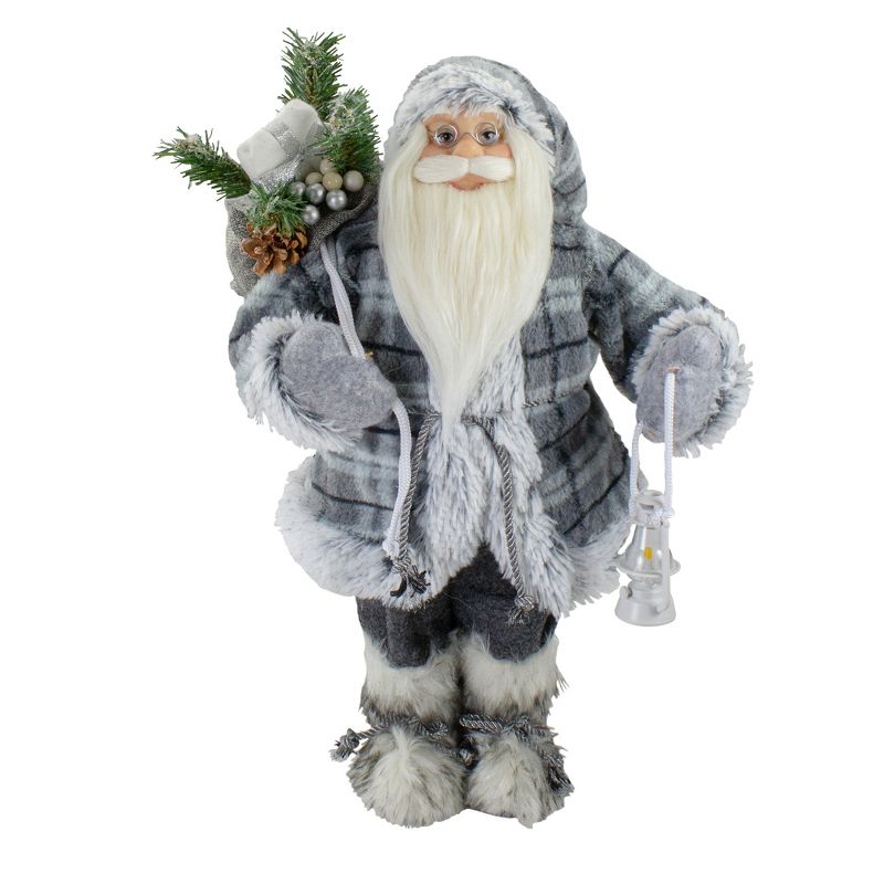 Northlight 18" Gray Standing Santa Christmas Figure with Lantern, 1 of 6