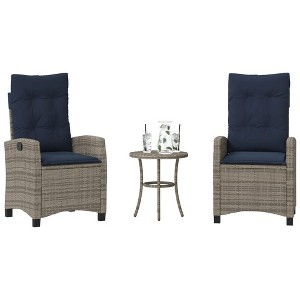 vidaXL 3 Piece Bistro Set with Cushions Gray Poly Rattan - 1 of 4