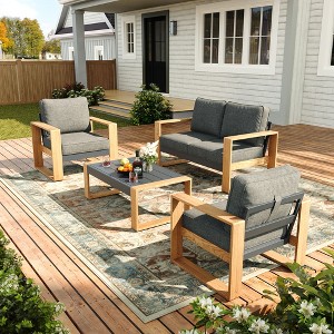 LayinSun Aluminum Patio Furniture Set with Coffee Table, Oversized Seat with Hight Back, Outdoor Conversation Sets - 1 of 4