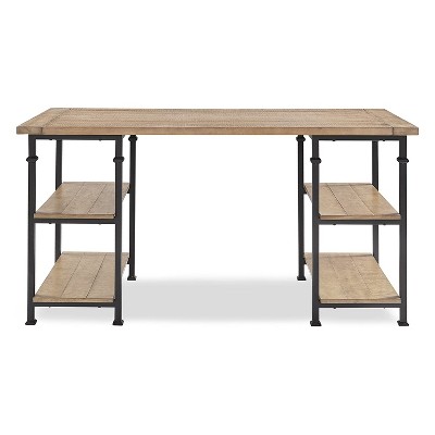 Homelegance Factory Collection Modern Rustic Solid Wood Metal Desk with Organization Storage Shelves, Black