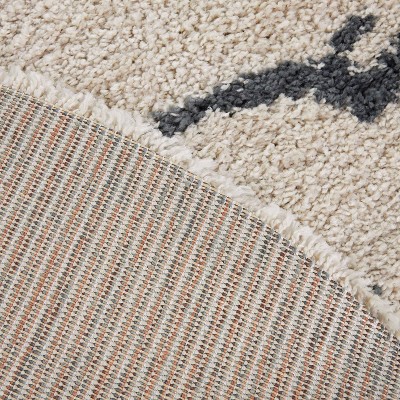 Round Gray and Off-White Synthetic Shag Kids Rug