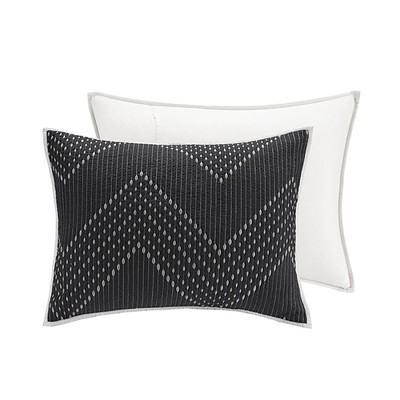 Black Cotton Reversible Chevron Full Quilt Set