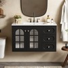 Vynxaria 36" Black Floating Bathroom Storage Cabinet with Ceramic Sink and Soft-Close Drawers - 2 of 4