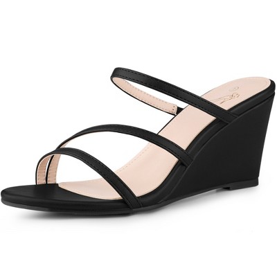 Black wedge slip on 2024 sandals