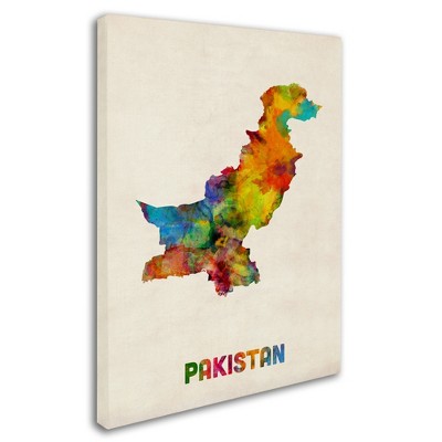 Trademark Fine Art -Michael Tompsett 'Pakistan Watercolor Map' Canvas Art