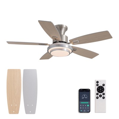 Siljoy Nickel Ceiling Fans with Lights and Remote, 42 Inch Low Profile Ceiling Fan with Quiet Reversible DC Motor
