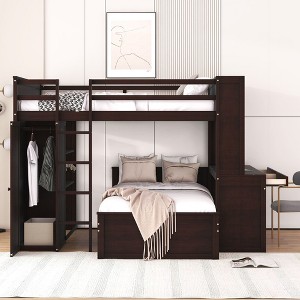NicBex Full over Twin Bunk Bed Loft Bed with Desk Pine Bed Frame with Shelves, Drawers, Wardrobe, Ladder and Guardrail, No Box Spring Required - 1 of 4