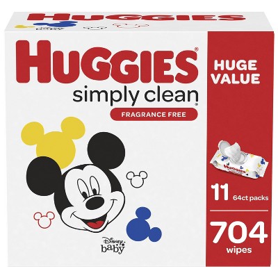 Image of Huggies Simply Clean Unscented Baby Wipes 11 Flip-Top Packs (704ct)