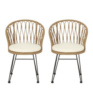 Christopher Knight Home Tavon Outdoor Wicker and Metal Dining Chairs with Cushion (Set of 2) - 1 of 4