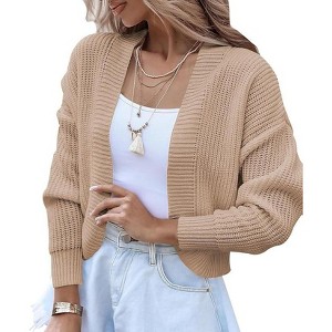 Women's Long Sleeve Open Front Knit Cropped Cardigan Sweaters Casual Drop Shoulder Short Shrugs Sweater Coats - 1 of 4