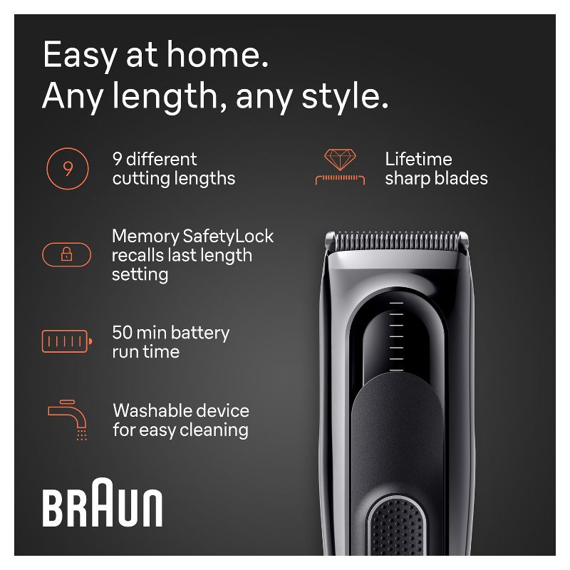 Braun&#160;Series 5 HC5310 Rechargeable 9-Setting Hair&#160;Clipper + 2 Attachment Combs, 4 of 11