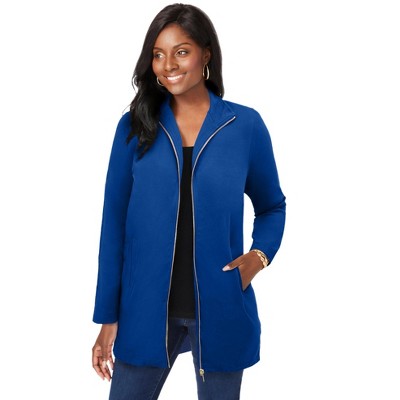 Jessica London Women's Plus Size Stretch Cotton Zip Front Hi-Low Jacket