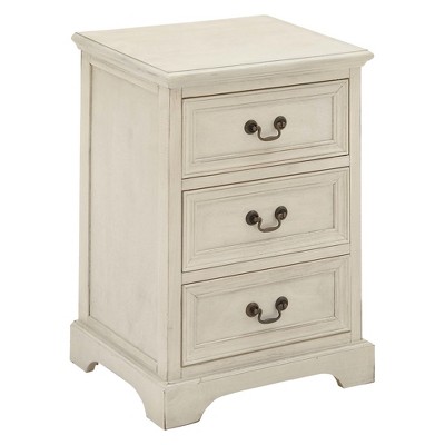 Elegant Cream Solid Wood & Metal 3-Drawer Storage Side Table